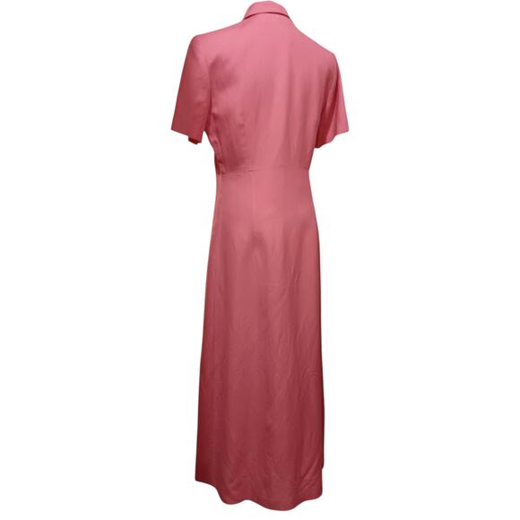 Long Linen Blend Midi Dress 6 Short Sleeves Pin Tucks‎ Retro Party Romantic Pink - Picture 2 of 11